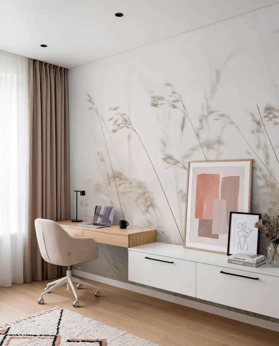wall murals Пољске траве у магловиту зору w02250
