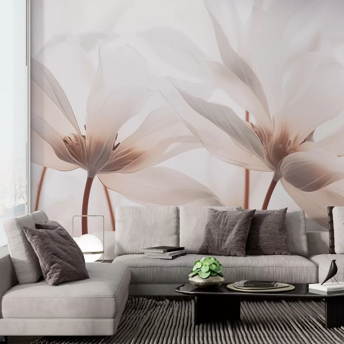 wall murals Беж цвеће на светлој позадини w02295