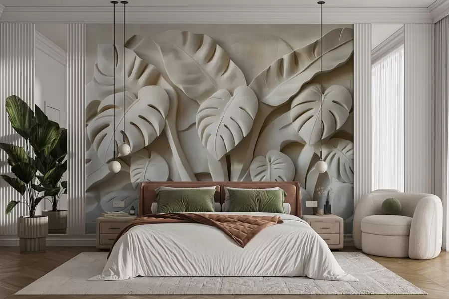 wall murals Бас-рељеф од великих листова чудовишта w02312