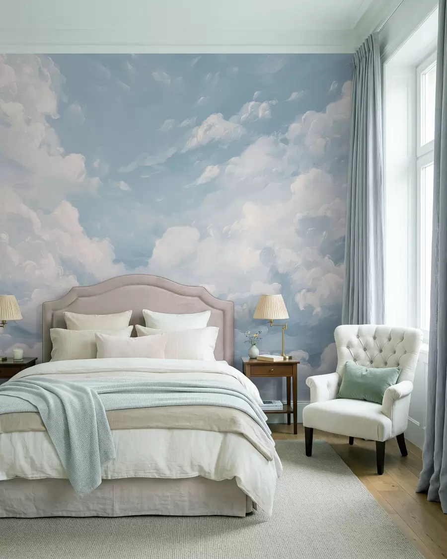 wall murals Плаво небо са симулираним потезима уља w02313