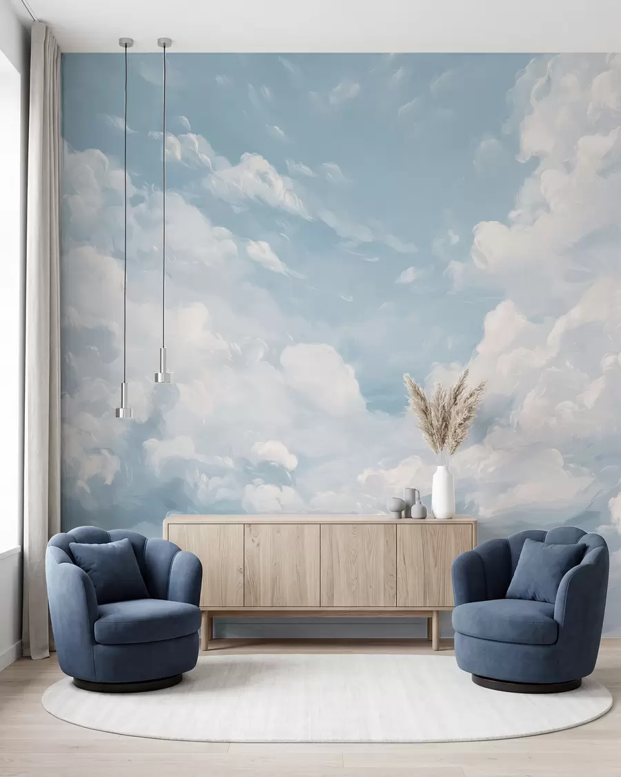 wall murals Плаво небо са симулираним потезима уља w02313