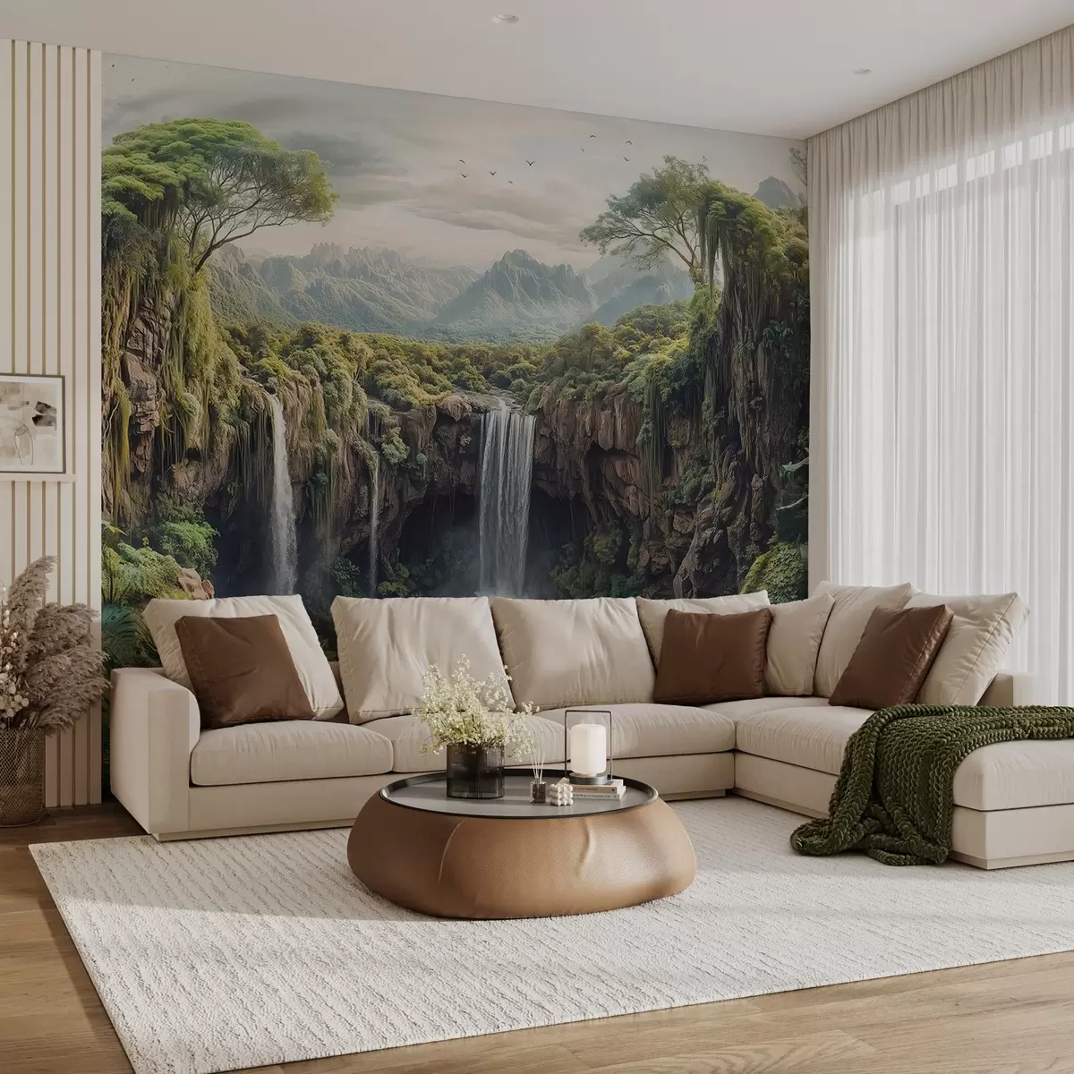 wall murals велика панорама кањона са дрвећем и водопадом w02294