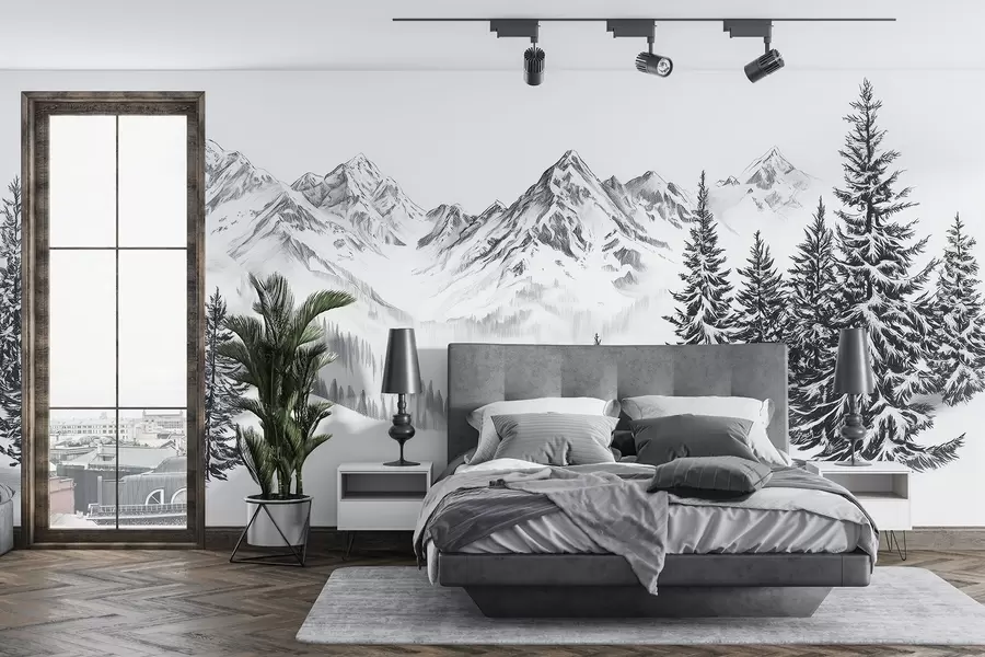 wall murals Алпске планине у снегу, стил оловке, минимализам w02352