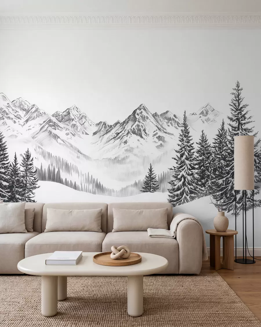 wall murals Алпске планине у снегу, стил оловке, минимализам w02352