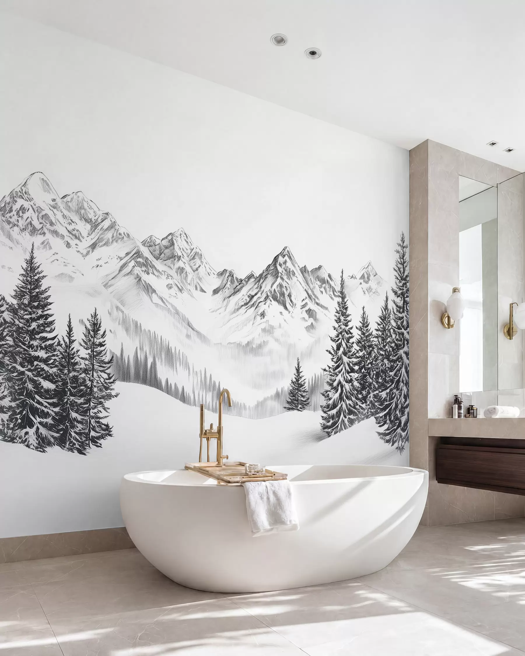 wall murals Алпске планине у снегу, стил оловке, минимализам w02352