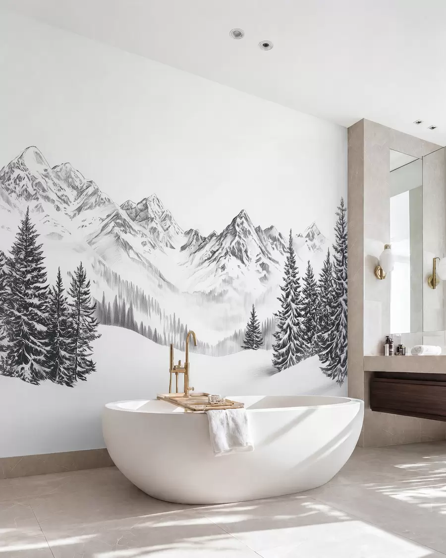 wall murals Алпске планине у снегу, стил оловке, минимализам w02352