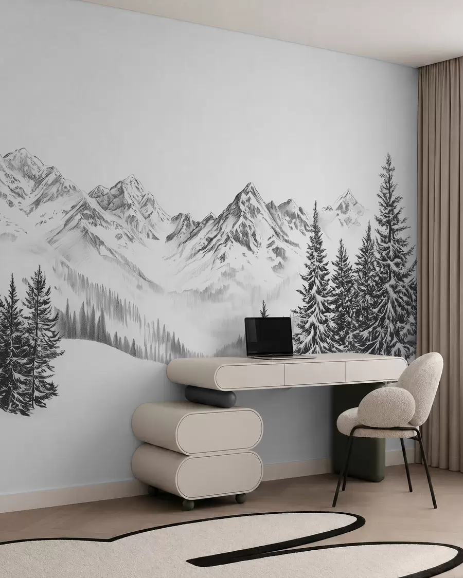 wall murals Алпске планине у снегу, стил оловке, минимализам w02352