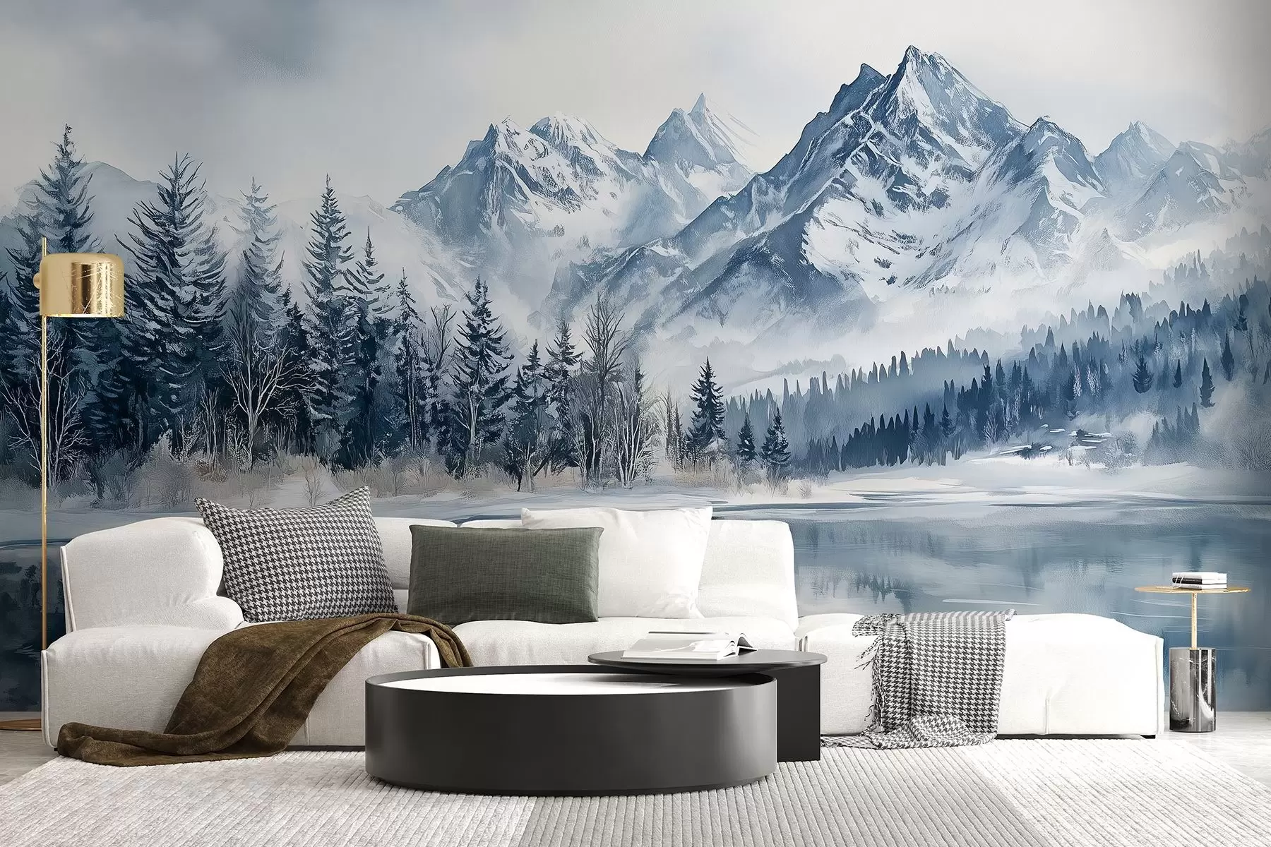 wall murals Алпи у снегу, зимска шума, залеђено језеро, плава палета боја w02358