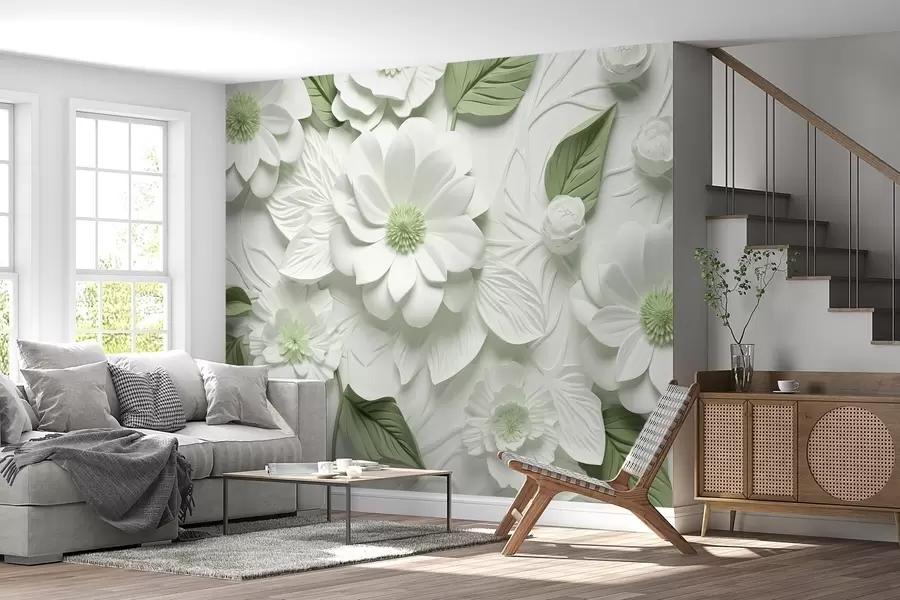 wall murals Волуметријско цвеће од гипса у две боје w02006v2