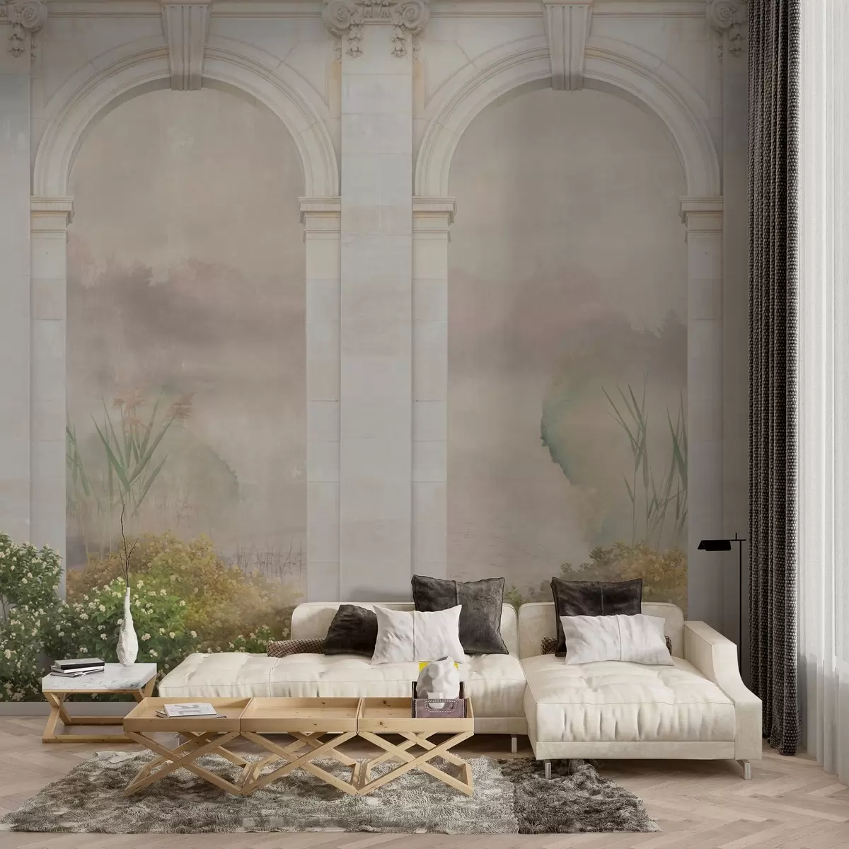 wall murals Лагани лукови са грмљем и цвећем w02371v1