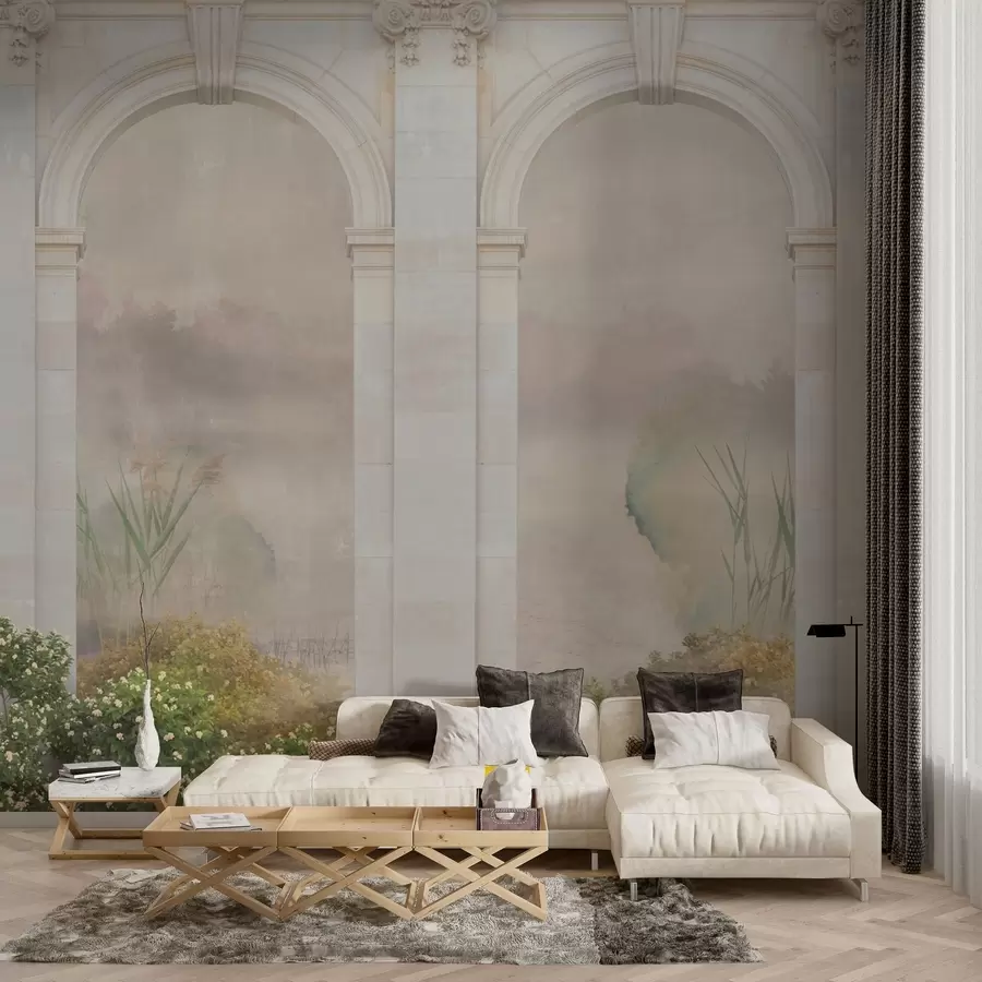 wall murals Лагани лукови са грмљем и цвећем w02371v1