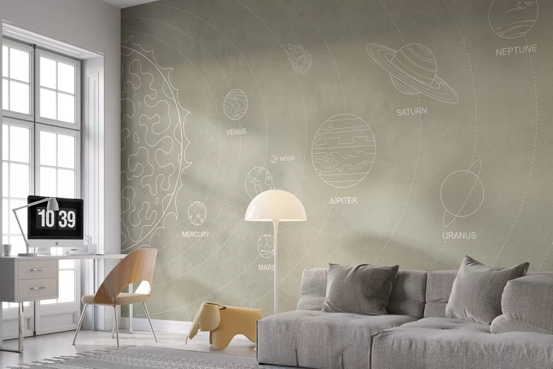 wall murals Соларни систем у минималистичком стилу на хладној беж текстурираној позадини w02344