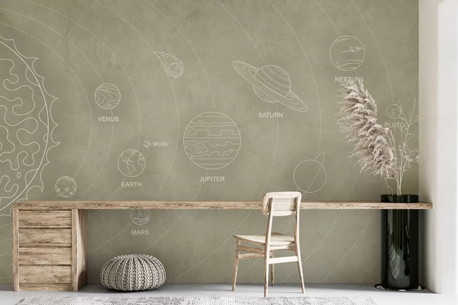 wall murals Соларни систем у минималистичком стилу на хладној беж текстурираној позадини w02344