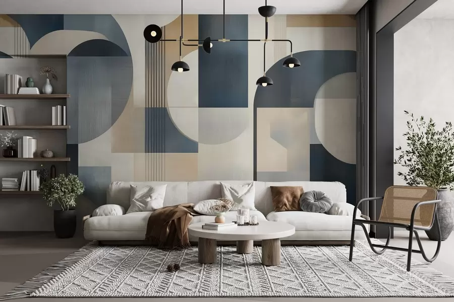 wall murals Арт деко тапете са геометријским узорком у плавим, беж и млечним нијансама w02346