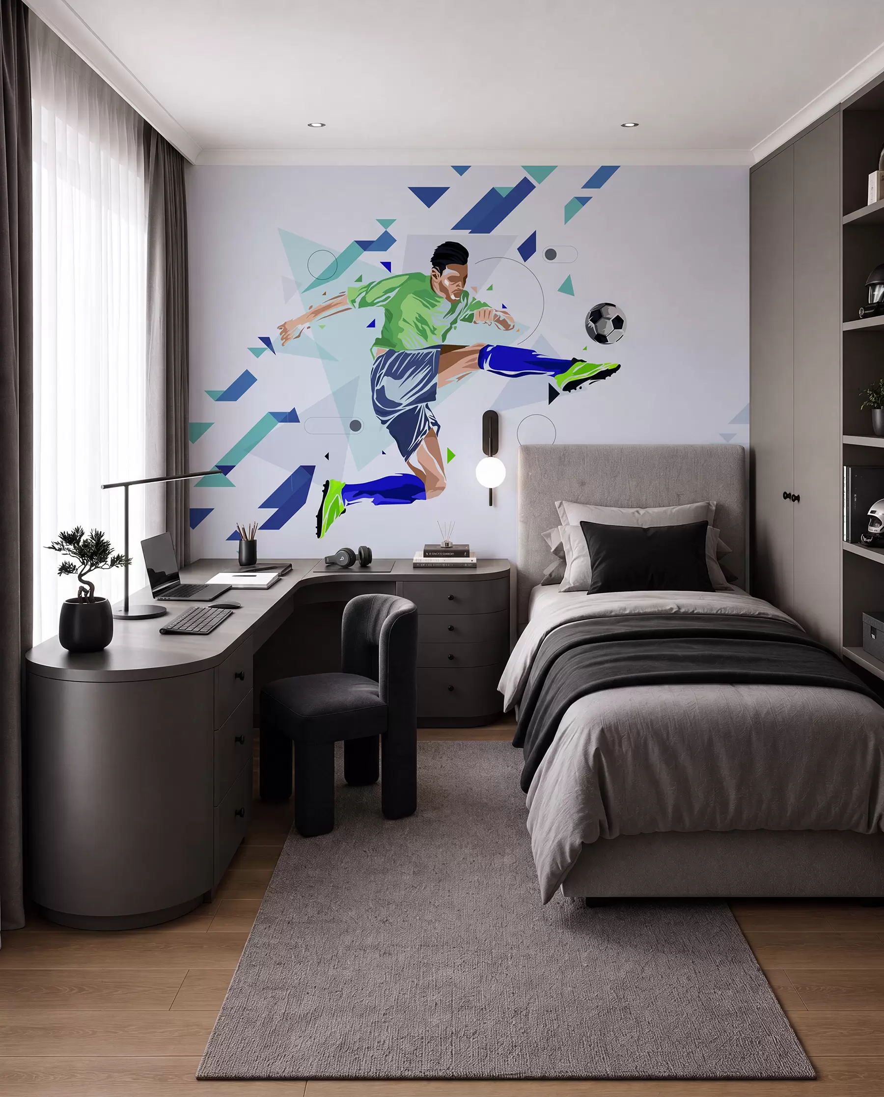 wall murals фудбалер који шутира лопту w02401