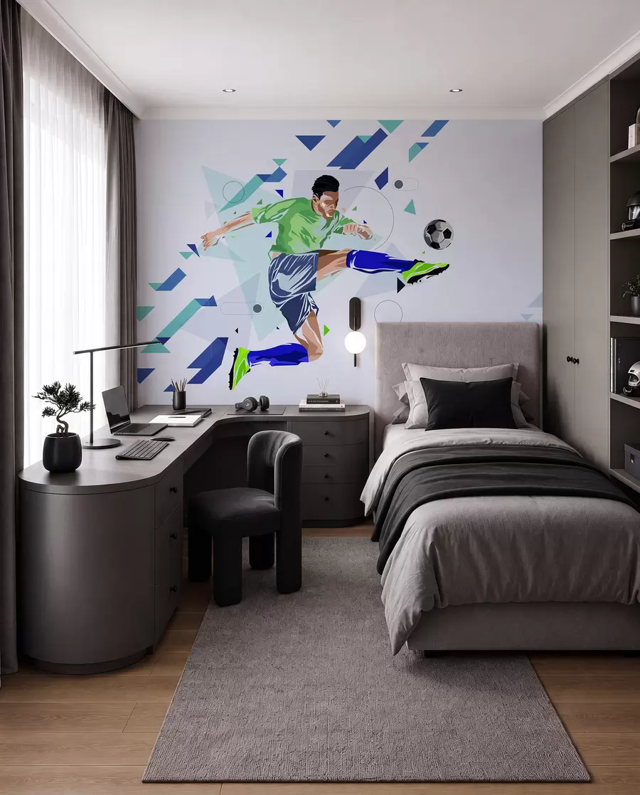 wall murals фудбалер који шутира лопту w02401