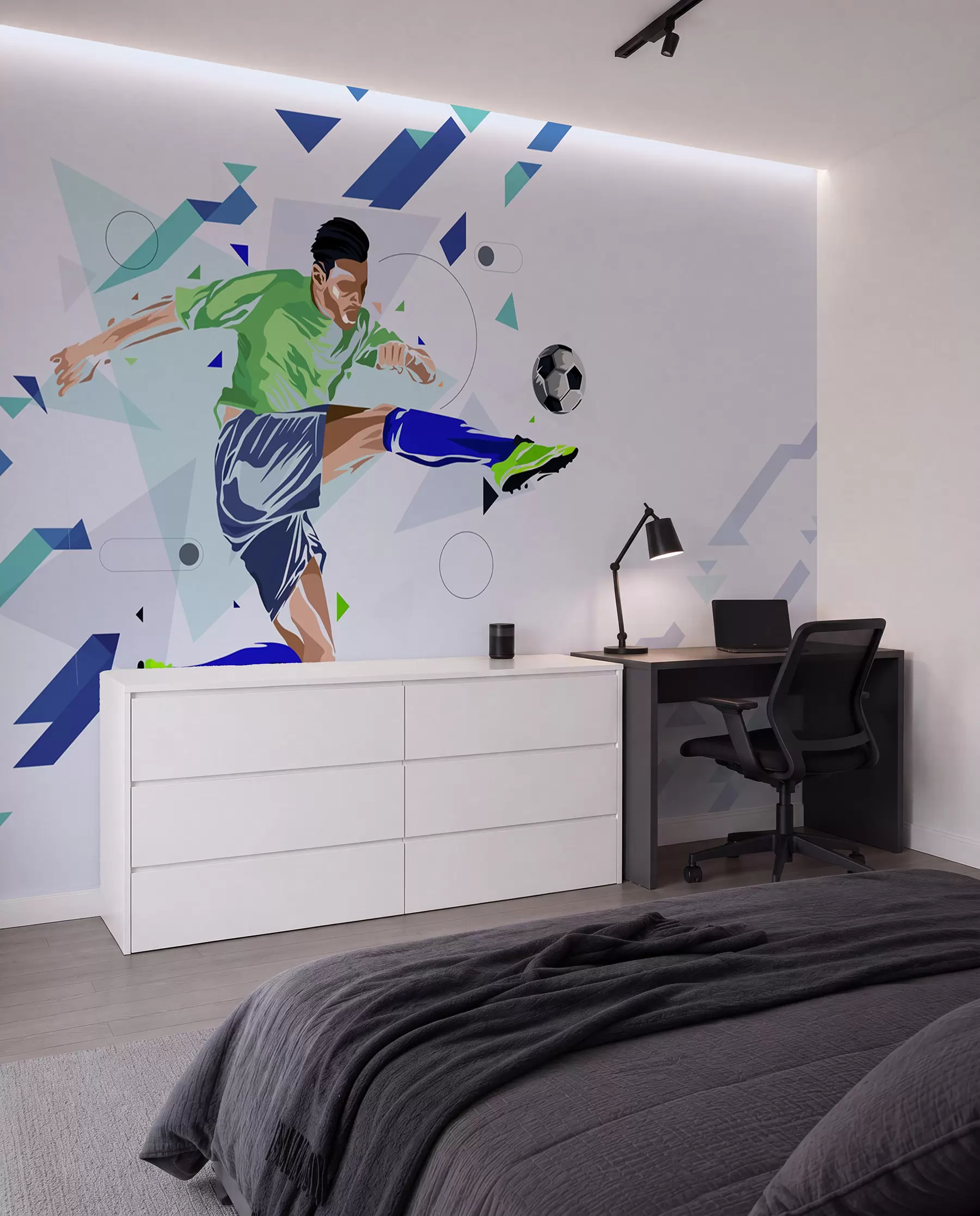 wall murals фудбалер који шутира лопту w02401