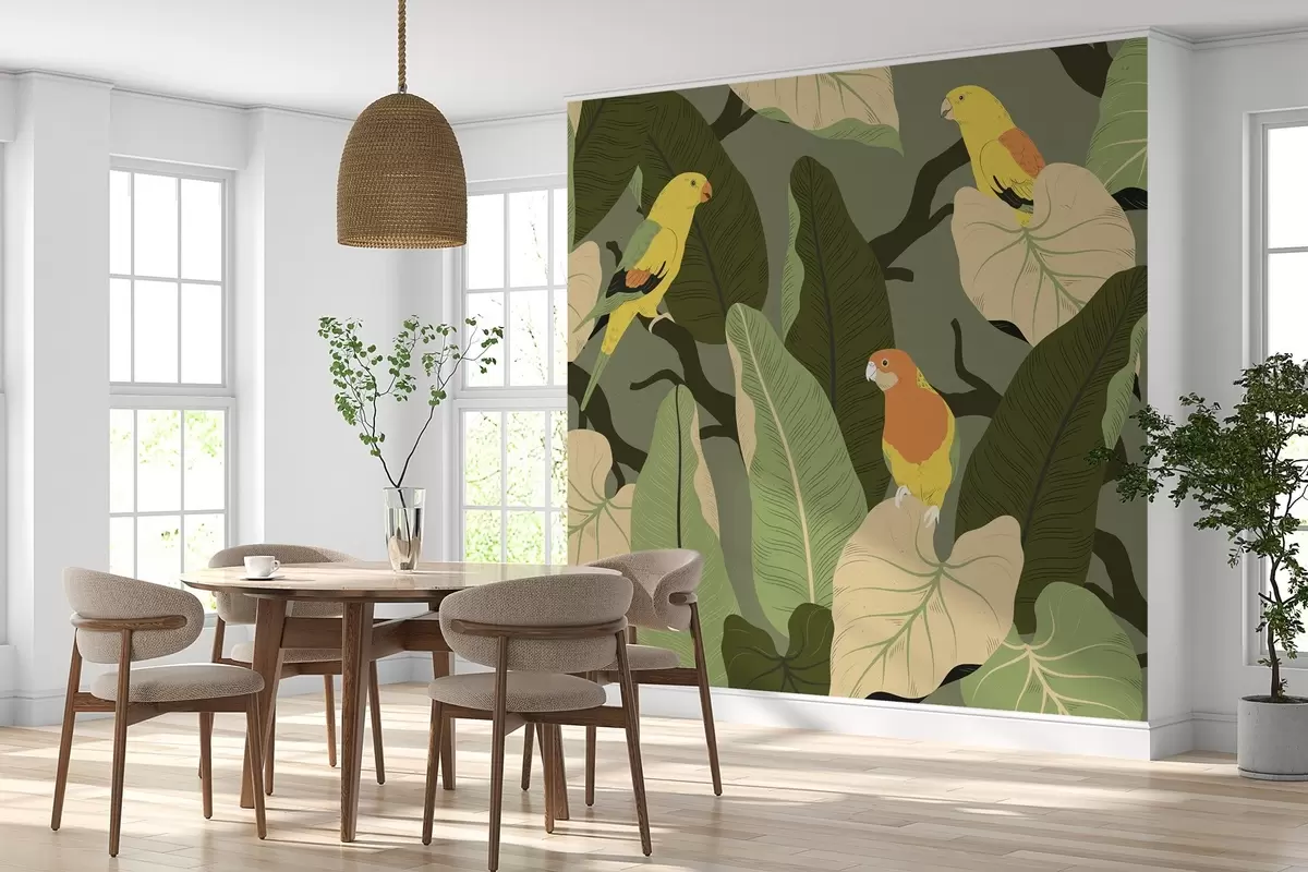 wall murals тропско лишће са папагајима w02402