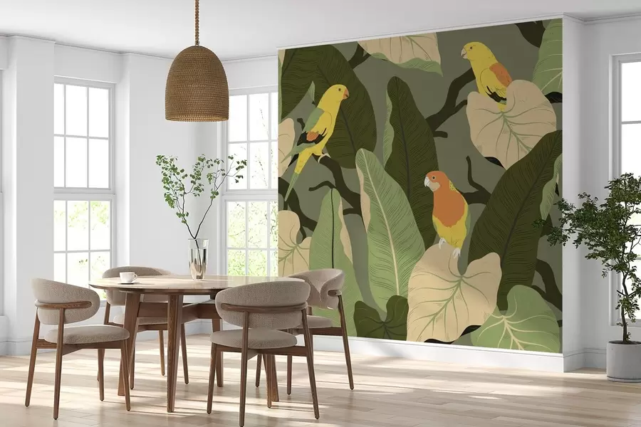 wall murals тропско лишће са папагајима w02402
