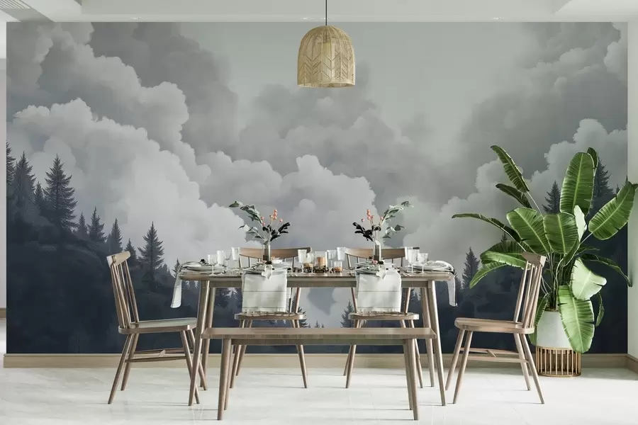 wall murals Осликани густи облаци над шумом у стилу уља w02411