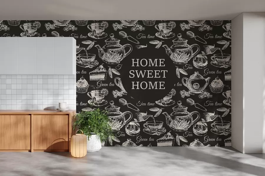 wall murals тамне тапете за кухињу са беж шарама w02404