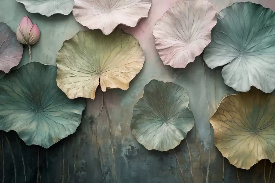 wall murals лотосово лишће у пастелном стилу са ефектом волумена w02441