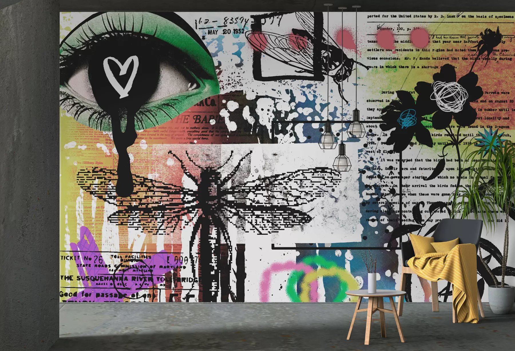 wall murals Натписи у стилу графита, цвеће, фигуре w02255