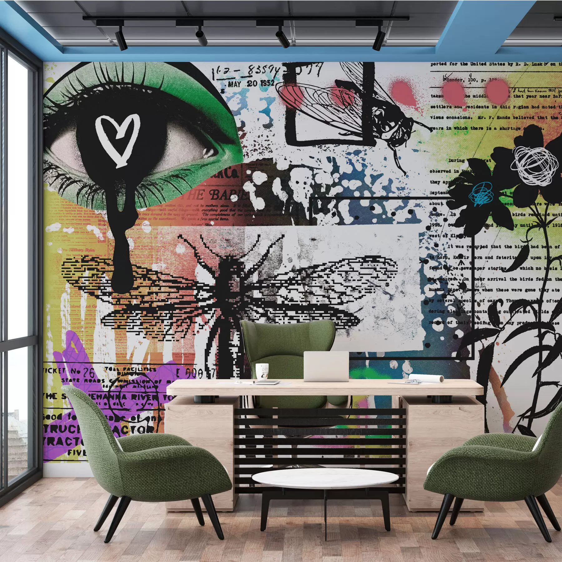 wall murals Натписи у стилу графита, цвеће, фигуре w02255