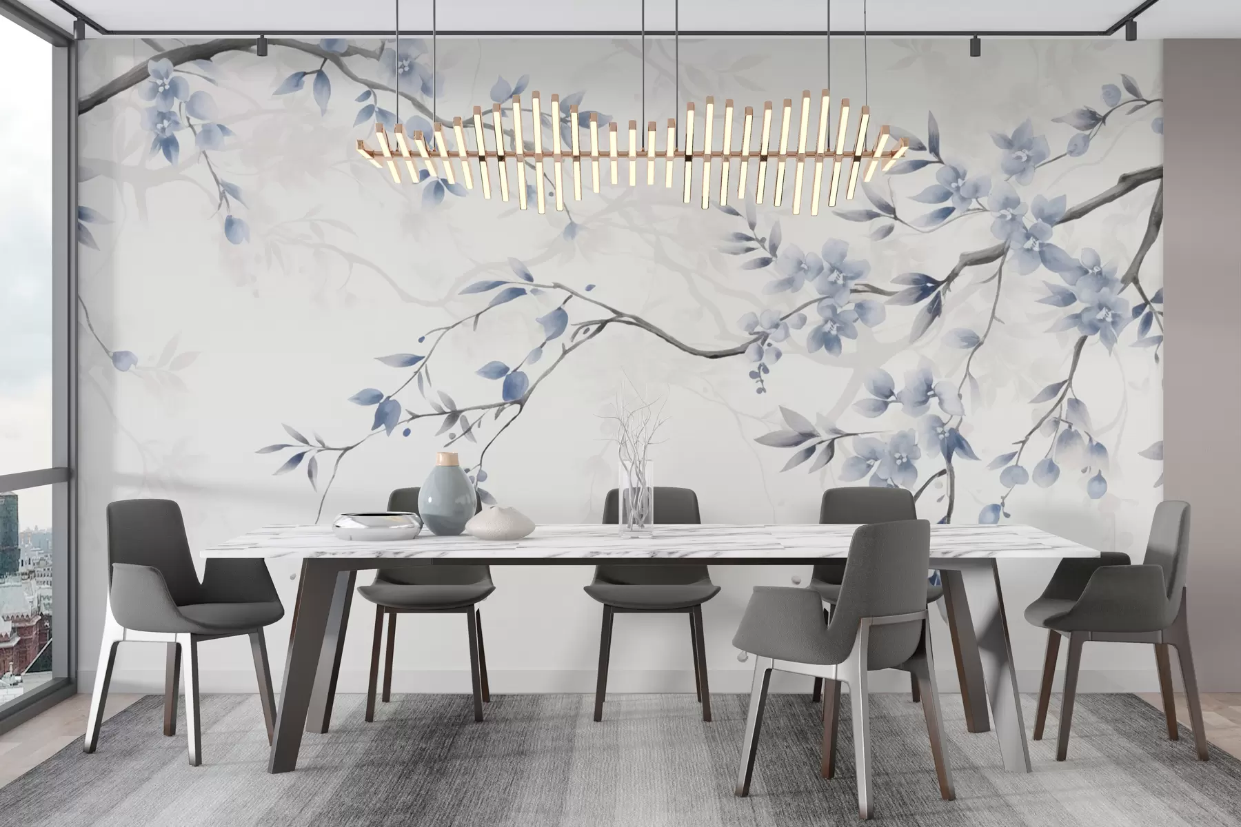 wall murals Трендовске гране са цвећем и лишћем w02449