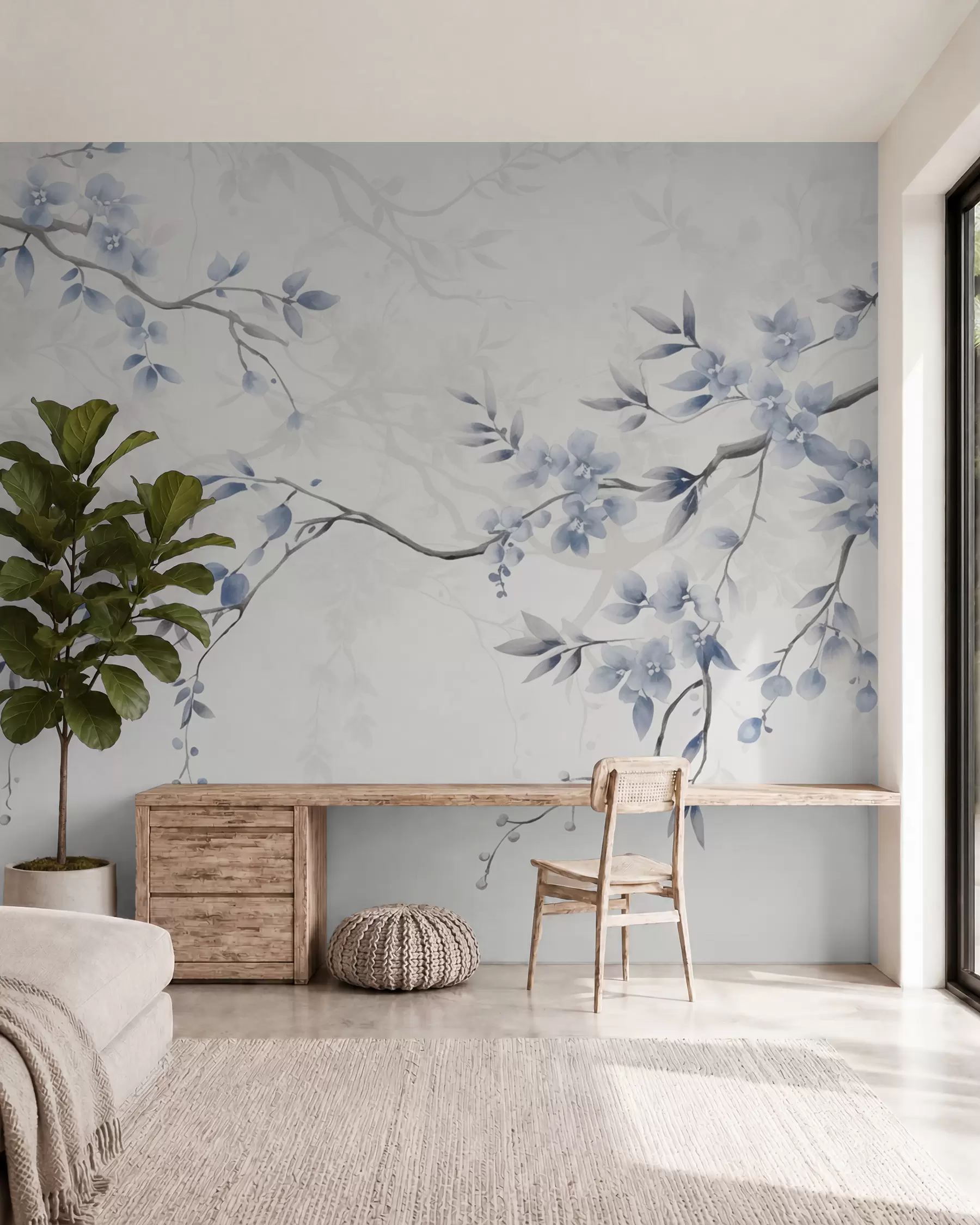 wall murals Трендовске гране са цвећем и лишћем w02449