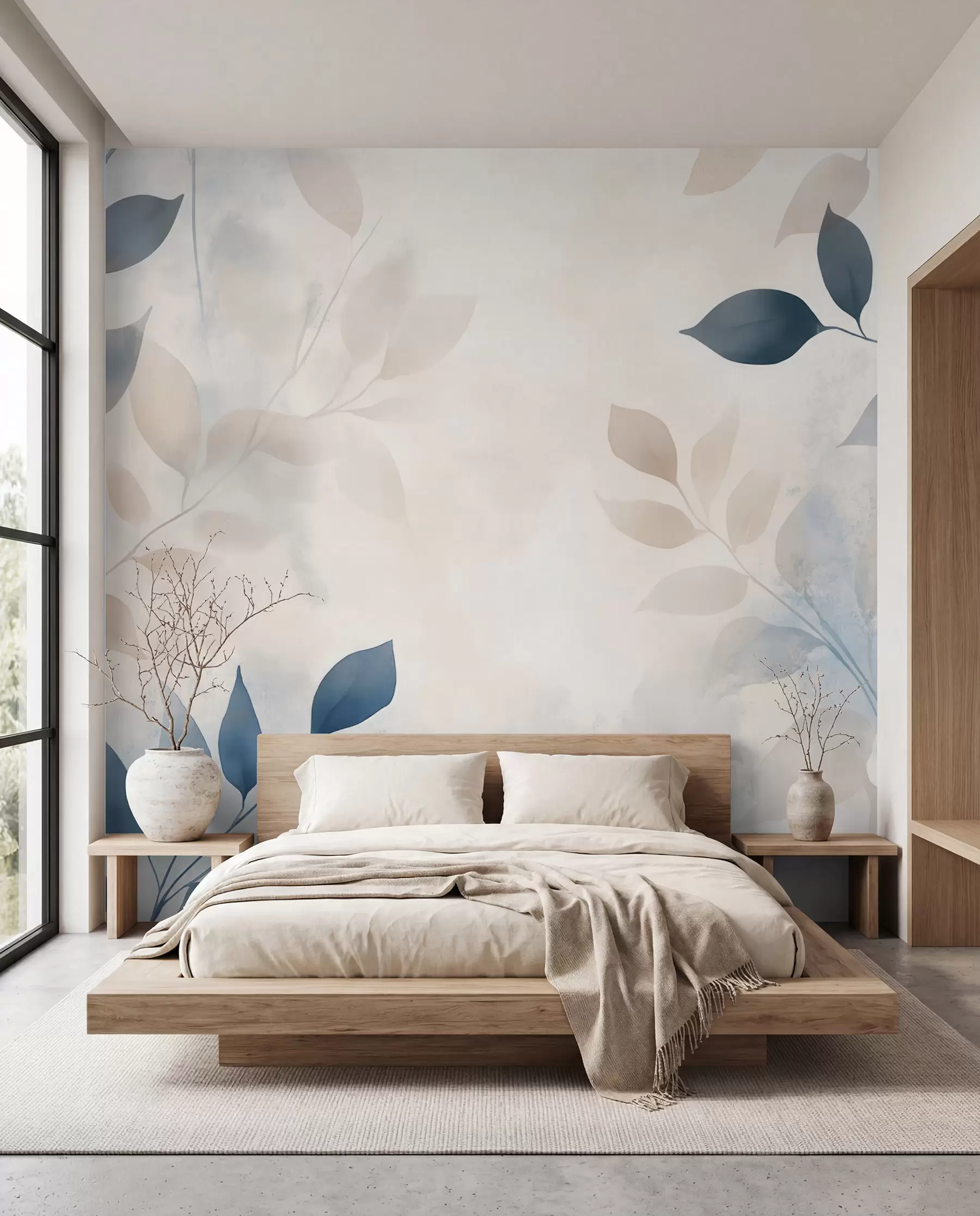 wall murals нежни листови у техници акварела w02453