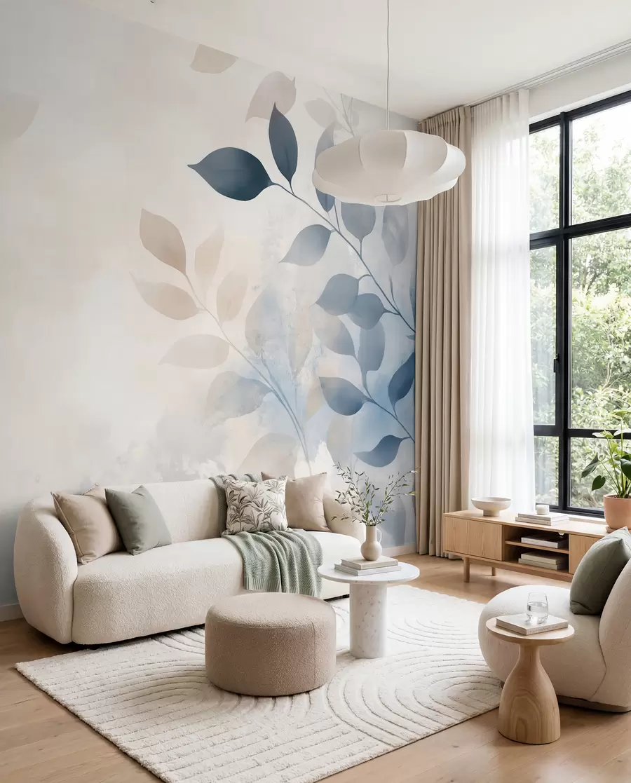 wall murals нежни листови у техници акварела w02453