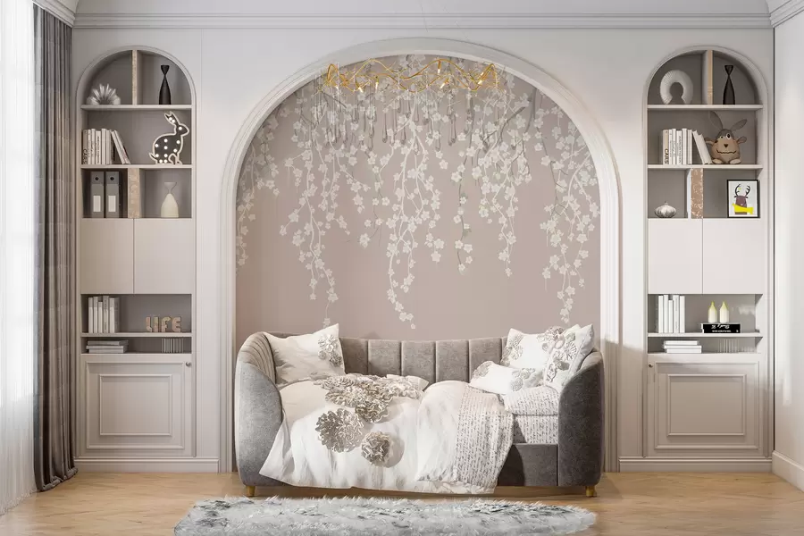 wall murals Текуће деликатне гране са цвећем на пастелној позадини w02479v2