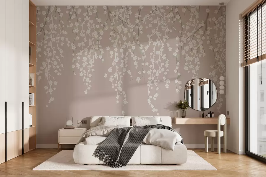 wall murals Текуће деликатне гране са цвећем на пастелној позадини w02479v2