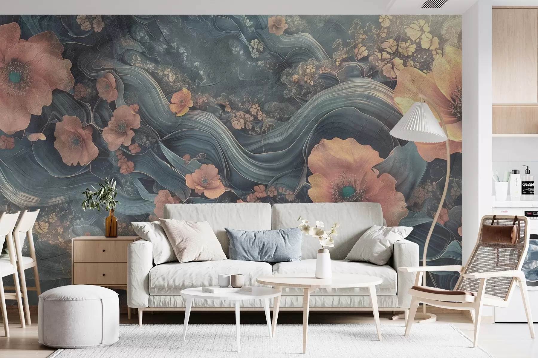 wall murals Велико цвеће на апстрактној позадини w08480