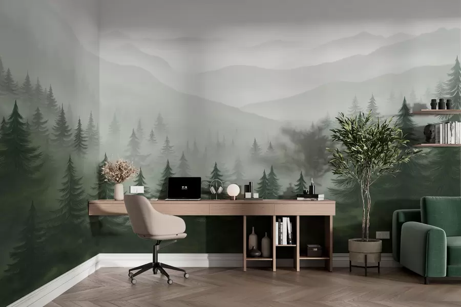 wall murals Магловита зелена шума w02450