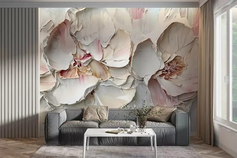 wall murals Нежно, бледо ружичасто цвеће са меким, слојевитим латицама на пригушеној, текстурираној позадини имитација импасто уљане слике w08467