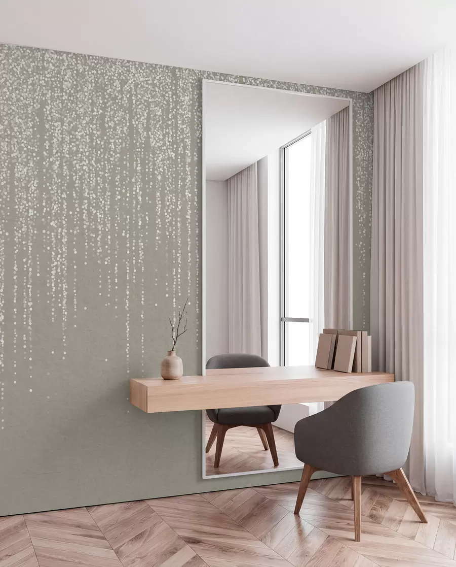 wall murals Вертикални елегантан отисак тачкастог венца на беж текстурираној позадини, стварајући осећај дубине и покрета w08470