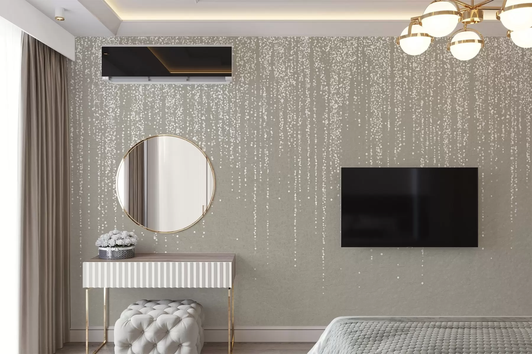 wall murals Вертикални елегантан отисак тачкастог венца на беж текстурираној позадини, стварајући осећај дубине и покрета w08470