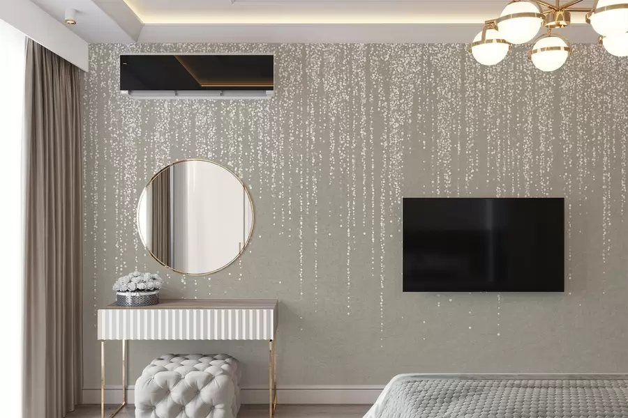 wall murals Вертикални елегантан отисак тачкастог венца на беж текстурираној позадини, стварајући осећај дубине и покрета w08470