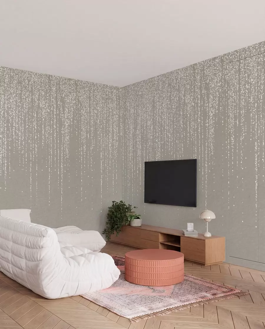wall murals Вертикални елегантан отисак тачкастог венца на беж текстурираној позадини, стварајући осећај дубине и покрета w08470