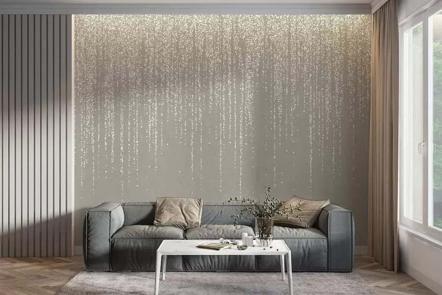 wall murals Вертикални елегантан отисак тачкастог венца на беж текстурираној позадини, стварајући осећај дубине и покрета w08470