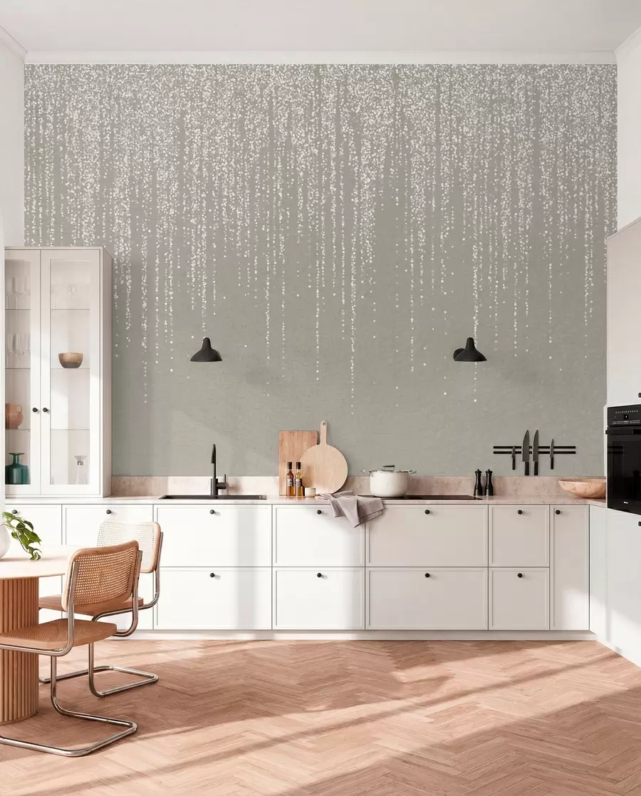 wall murals Вертикални елегантан отисак тачкастог венца на беж текстурираној позадини, стварајући осећај дубине и покрета w08470