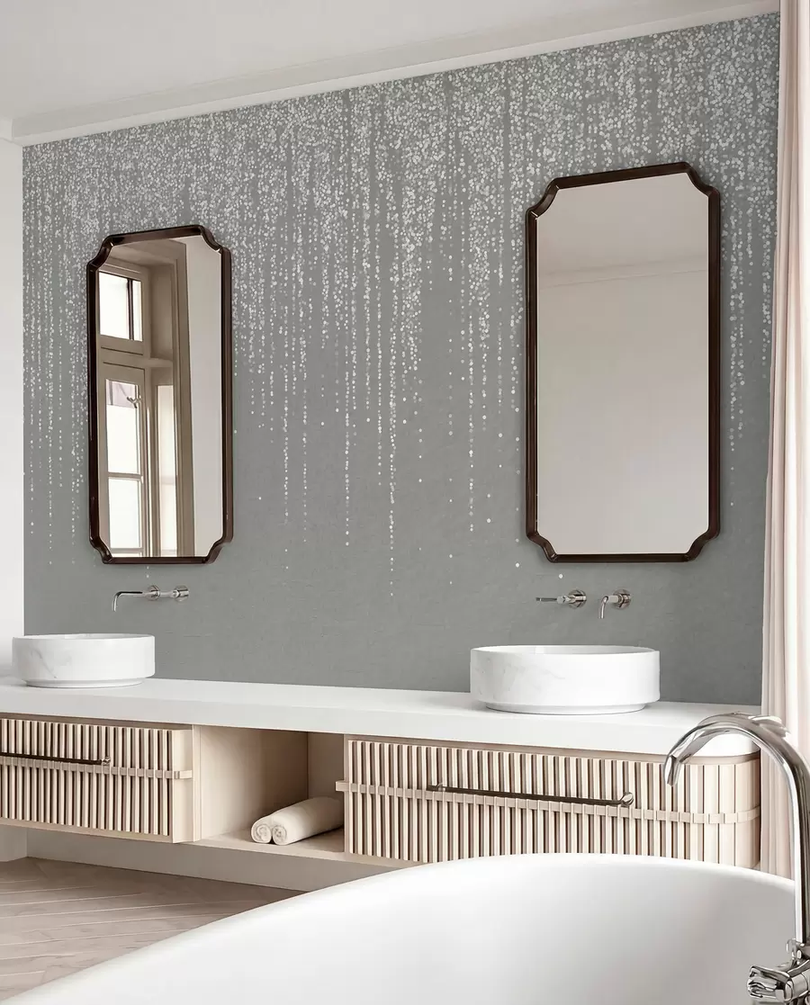 wall murals Вертикални елегантан отисак тачкастог венца на сивој текстурираној позадини, стварајући осећај дубине и покрета w08470v1