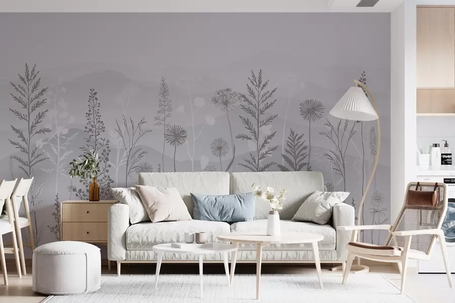 wall murals тапете у еко стилу, дивље цвеће у сивим тоновима w02443