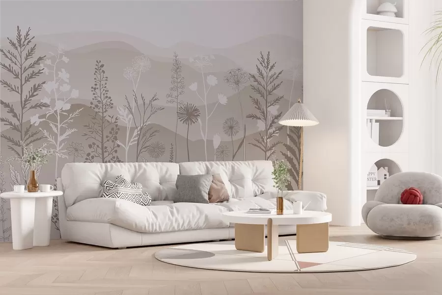 wall murals тапете у еко стилу, дивље цвеће у светло браон тоновима w02443v1