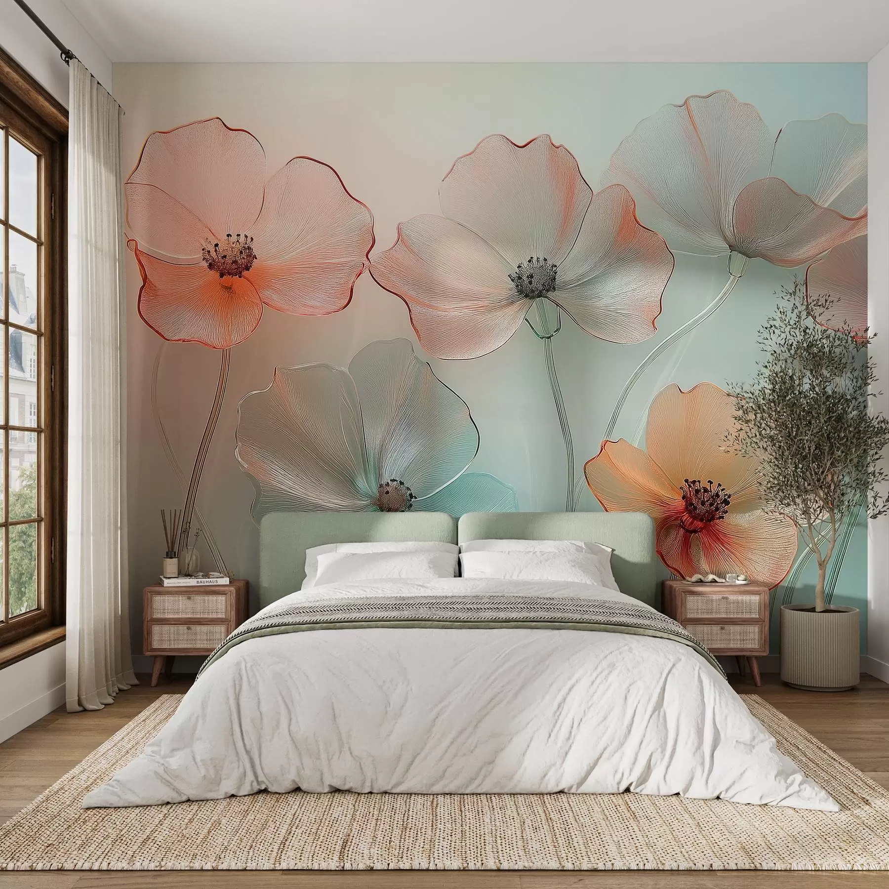 wall murals цветови мака имитација стакла у деликатним бојама w02519