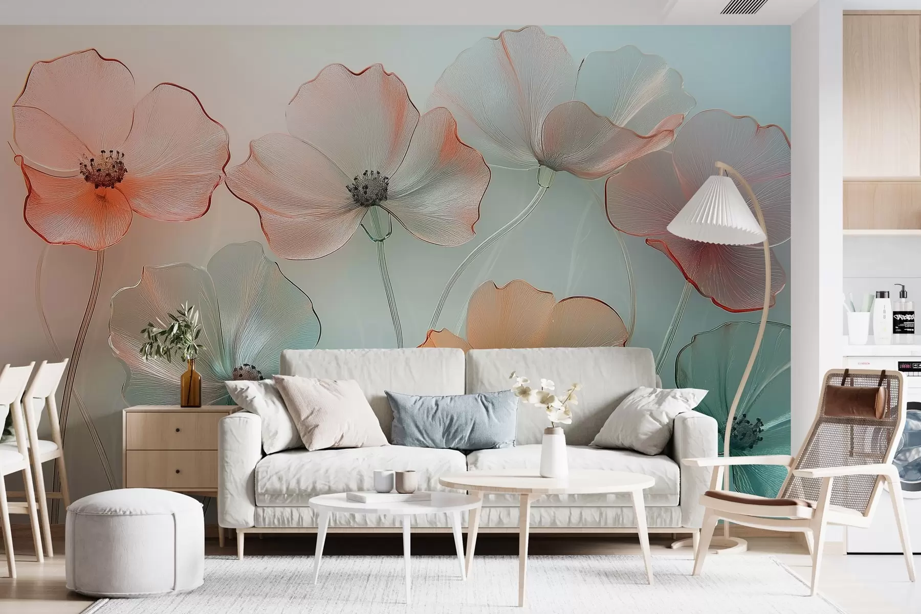 wall murals цветови мака имитација стакла у деликатним бојама w02519