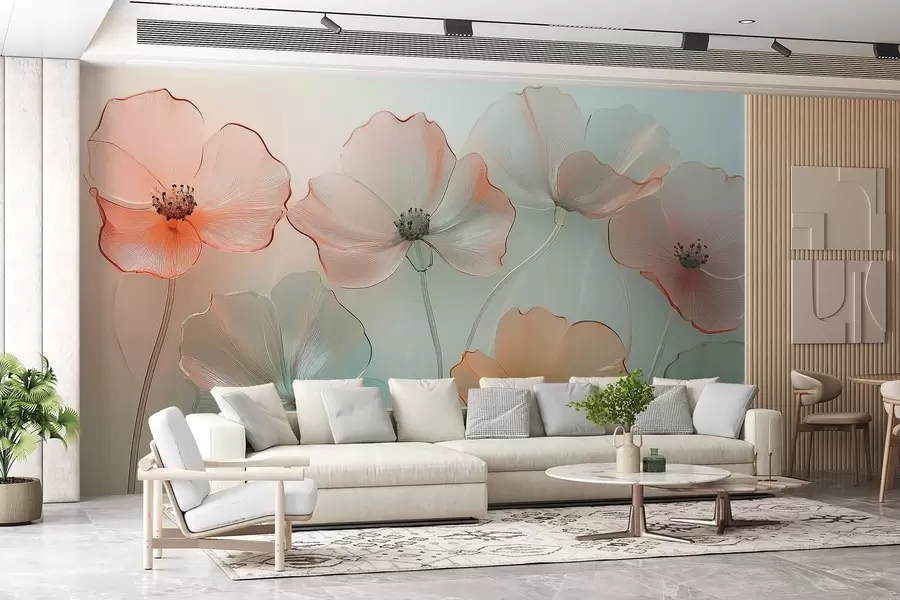 wall murals цветови мака имитација стакла у деликатним бојама w02519