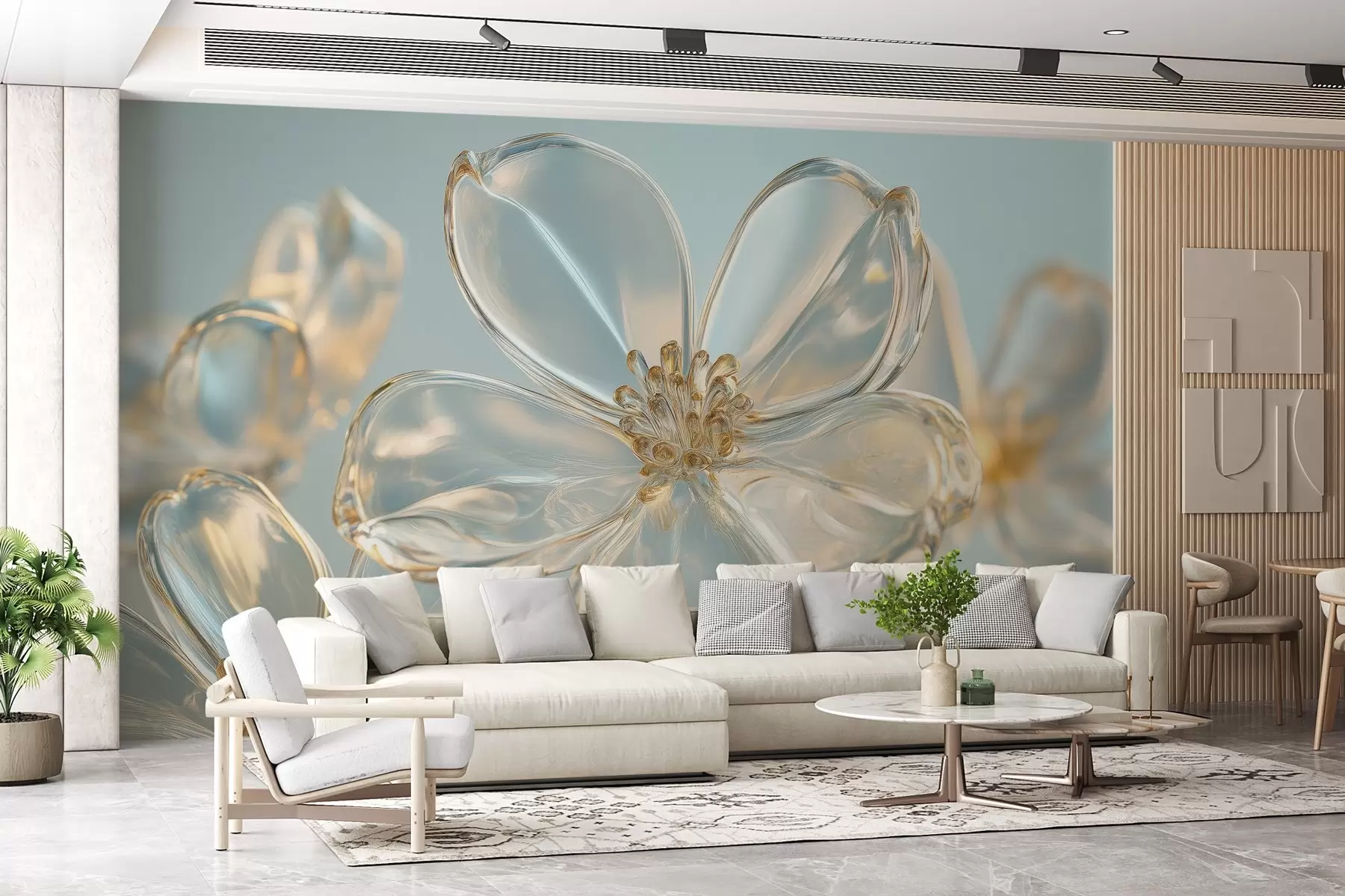 wall murals велики цветови у стакленом стилу у плавим тоновима w02521